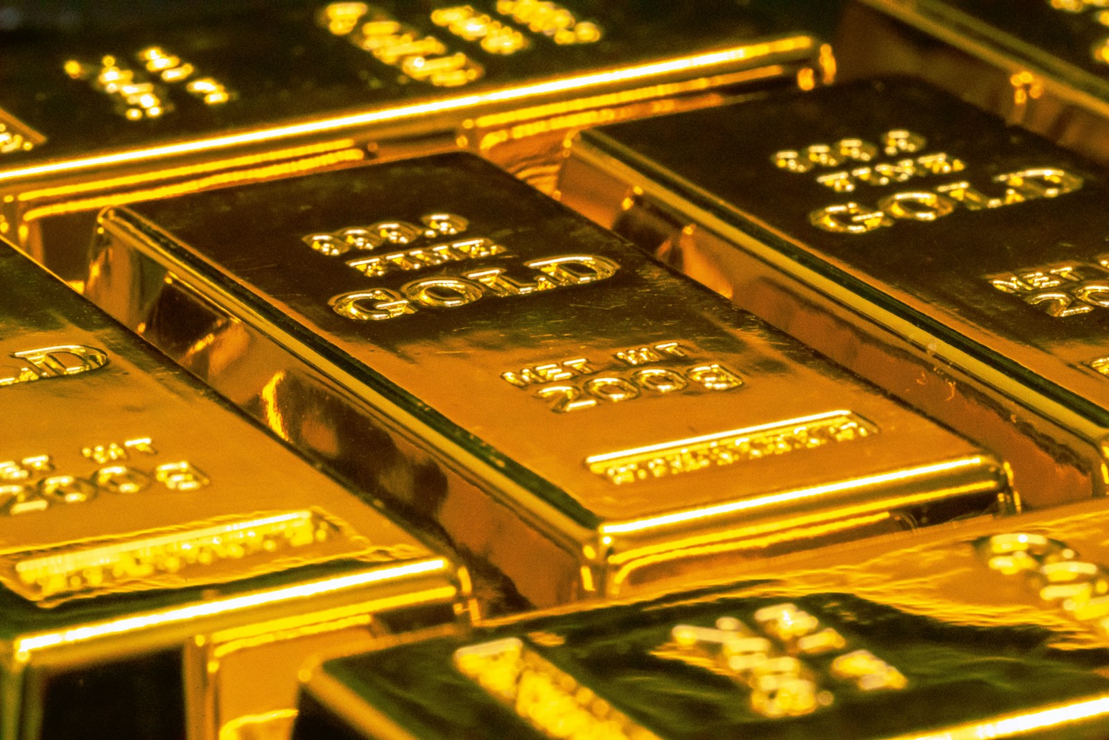 Refined gold bars stacked